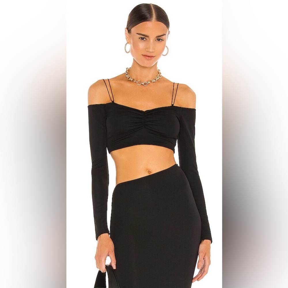 Camila Coelho Kalysta Black Off Shoulder Crop Top Revolve NWT Size Small